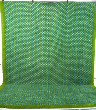 Vintage 1960s Chenile King Size Bedspread Blanket Blue Green Turquoise Cover 2