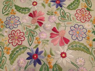 Vintage Hand Embroidered Picture Panel Jacobean Style Flowers