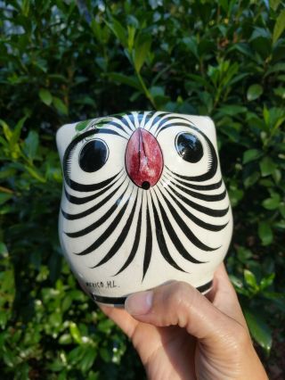 Vintage Owl Mexican Pottery Folk Art Hand Painted Mexico Ceramic Bird -