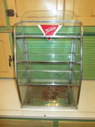 Rare 18  Toms Peanut,  Vintage Glass Metal Store Counter Top Display Rack Cabinet
