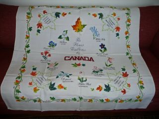 Vintage Souvenir Cotton Tablecloth Canada Colorful Flowers Of The Provinces