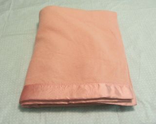 North Star Wool Blanket Satin Binding Peach 72 X 88 Twin Full Bed Vintage