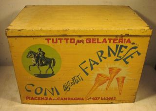 Vintage Large Tin Metal Gelato Farnese Ice Cream Cones Crate Italy