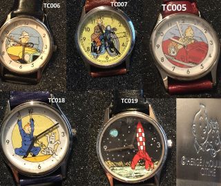5 X Tintin Globe Trotter - Herge / Moulinsart Citime Watch - 1994 - Rare
