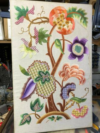 Needlework - Embroidery Picture Of Flowers Vibrant Colours Lovely & Framed