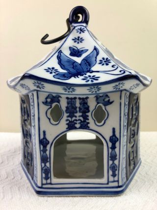 Chinese Blue & White Porcelain Lantern Birdhouse