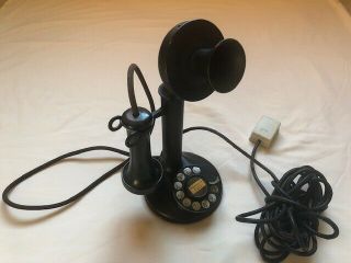 Vintage Rotary Dial Candlestick Phone Black On Brass