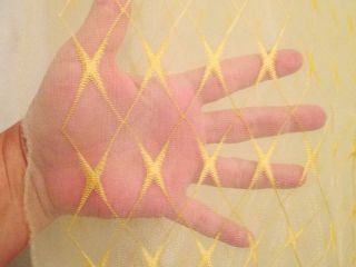 Vtg Fabric Mid Century Poly Nylon Blend Curtain Sheer Yellow X Embroidery 49x340