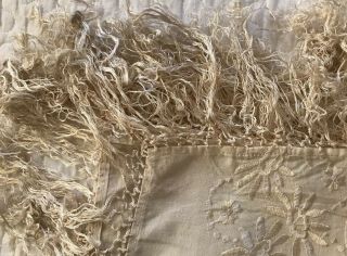Antique Cream & Silk Floral Embroidered Tasseled Piano Shawl Throw Scarf 52x50” 3