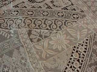 Lovely Antique French Normandie Lace Runner Or Shawl Mixed Lace Hand Embroidery