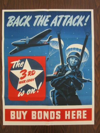 1943 Wwii Back The Attack 3rd War Loan - Ww2 Poster 28 " X 22 "