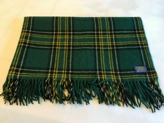 Vintage Pendleton Green Plaid Virgin Wool Throw Blanket Plaid 72x52 Made Usa