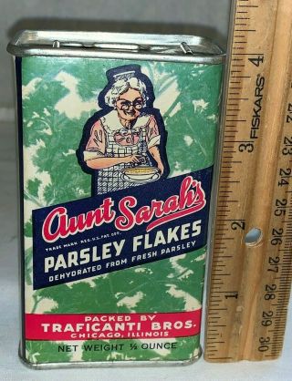 Antique Aunt Sarah Parsley Flakes Spice Tin Vintage Chicago Il Grocery Store Can
