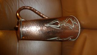 Antique Large Arts And Craft Copper Pitcher Jug 12 " Tall