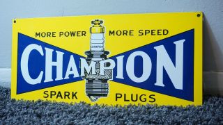 Vintage Champion Spark Plug Gasoline Porcelain Sign Gas Metal Pump Plate Ad