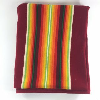 Vintage Pendleton Maroon Striped Wool Blanket 54 X 62 Bright Colorful K9a