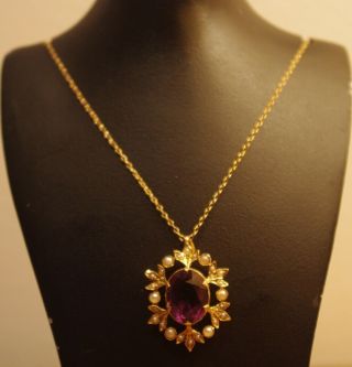 15ct Gold Pendant With Amethyst And Seed Pearl Decoration
