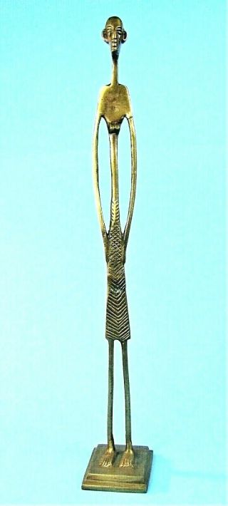 African Bronze Tall Man Statue Mid - Century Modern Giacometti Style Elongated Man