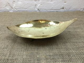Vintage Mid Century Hammered Brass Freeform Stylised Sculptured Leaf Dish Bowl