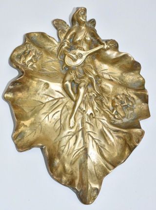 Vintage Brass Art Nouveau Woman Fairy Fig Leaf Lady Brass Dish Ashtray