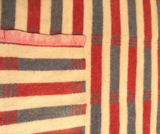 Vintage Geometric Wool Camp Blanket 56 " X72 " See Label Red Wh Bl Stripes