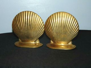 Vintage Solid Brass Sea Shell Shaped Bookends Heavy Brass Doorstop