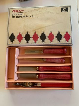 Vintage Clover Japan Chisel Punch Set Wood Handles Leather? Tools