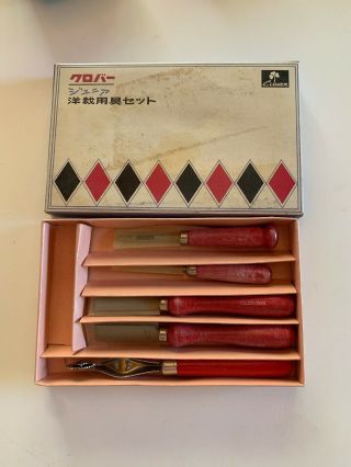 Vintage Clover Japan Chisel Punch Set Wood Handles Leather? Tools 2