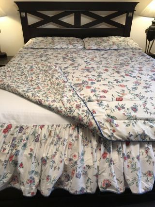 Vintage Laura Ashley “chinese Silk” Set Full Comforter 2 Shams & Bedskirt 2