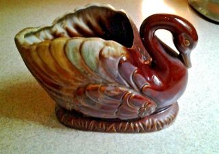 Vintage Glazed Ceramic Swan Duck Planter Japan
