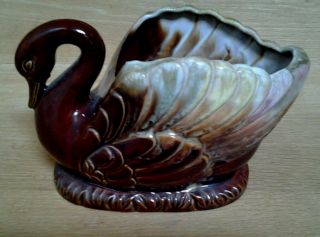 Vintage Glazed Ceramic Swan Duck Planter Japan 2