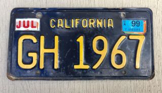 Vintage 1963 California License Plate Black & Yellow Gh 1967
