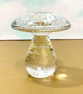 Vintage Glass Mushroom Paperweight Bubbles Encapsulated