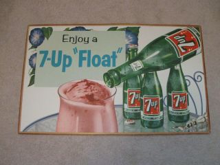 Vintage 7 - Up Advertising Sign Great Color 1956 7 - Up Ice Cream Float Nos
