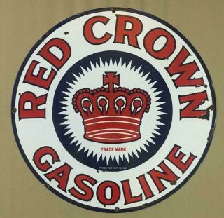 Vintage Red Crown Gasoline Porcelain Enamel Sign 30 "