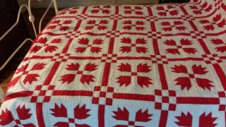 Vintage Handmade & Quilted Christmas RED & WHITE Heirloom Patchwork Quilt 80X94 3