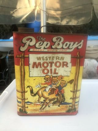 Pep Boys Western,  1949,  Vintage Motor Oil Can 2 Gallons