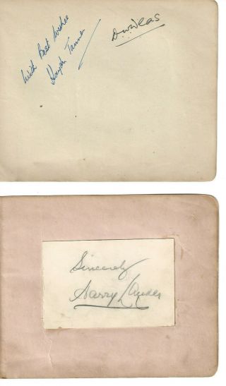 6 X Vintage Signed Autograph Album Pages 7 Signatures Incl Harry Lauder