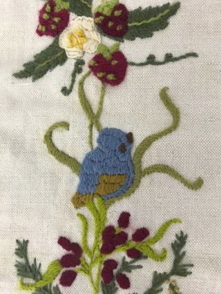 Vtg Bell Pull Tapestry Wall Hanging Birds Butterfly Berries 1960 