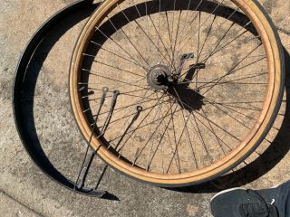 Vintage 1920’s Rear Bicycle Wheel And Mudguard Columbia Slip Tooth Rate