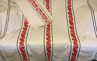 Vintage Bates Mid Century Pair Bedspreads (2) Twin Off White,  Red,  Black.