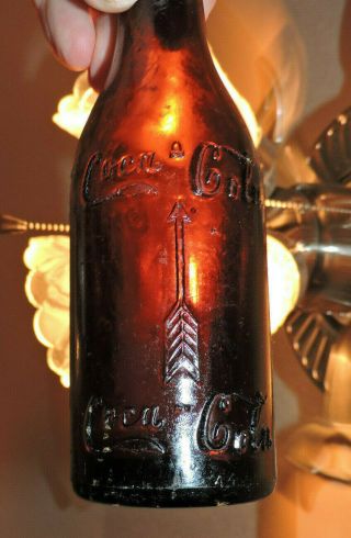 Rare Straight Side Coca Cola Amber Bottle W/ Arrows " Memphis,  Tenn.