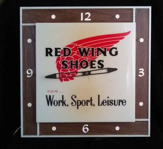 RARE,  VINTAGE 1960s RED WINGS SHOES LIGHTED STORE DISPLAY ADVERTISING CLOCK SIGN 2