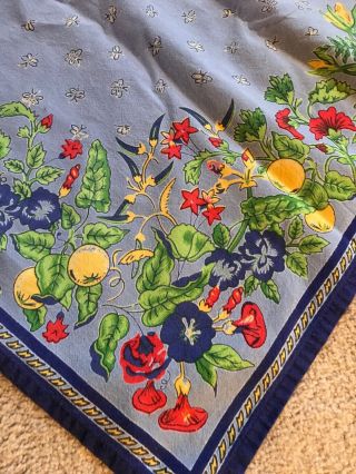 Lovely French Provincial Blue Yellow Red Floral Cotton Square 53” Table Cloth