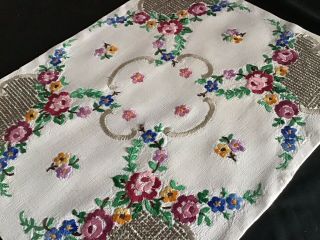 Gorgeous Vintage Linen Hand Embroidered Cushion Cover Florals