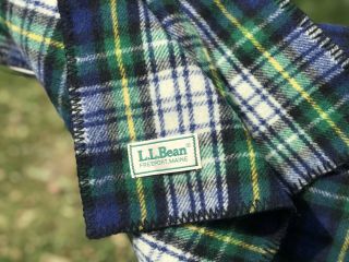 Vintage Ll Bean Classic Wool Blanket Tartan Plaid Blue Green 96 X 68 Made Usa