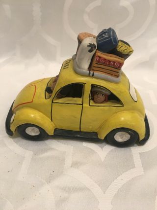 Taxi Folk Art Sculpture Decor People Hand Crafted Painted - Peru 5 " X4 "