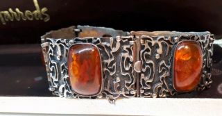 A Scandinavian Vintage Silver Amber Bracelet - Stamped 835 - 36.  6gms