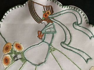 VINTAGE LINEN HAND EMBROIDERED CUSHION COVER/NIGHTDRESS CASE CRINOLINE LADY 2