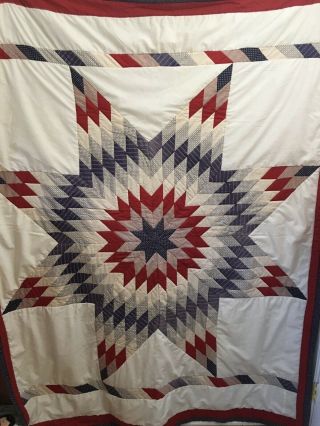 Vtg Handmade Patriotic Quilt Blanket Americana Red White Blue Stars 59 " X 74 "